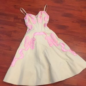 Betsey Johnson Cream and Pink Bows Dress